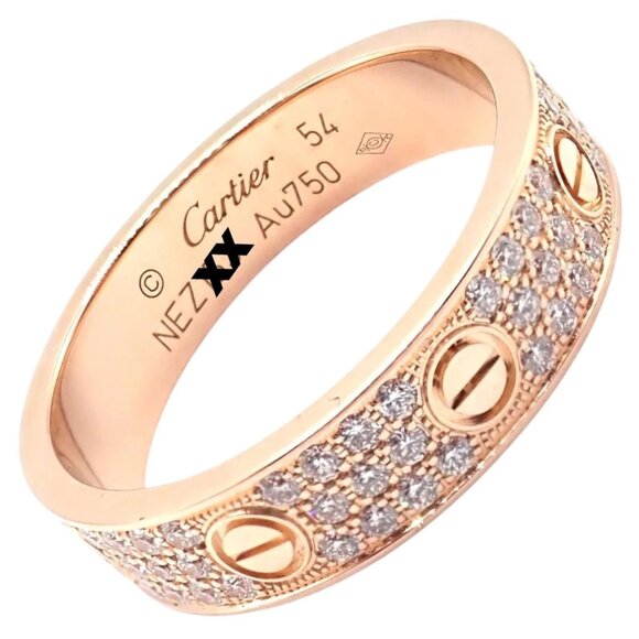 Authentic! Cartier Love 18k Rose Gold Diamond Paved Ring Size 54 US 6 3/4 - Picture 1 of 12